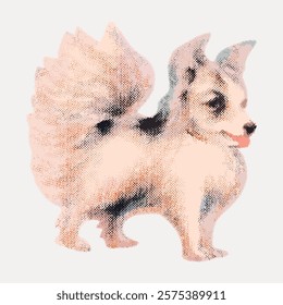 Charming vintage dog illustration with fluffy tail. Vintage dog art, showcasing a fluffy tail, adds charm. Perfect vintage dog print with fluffy tail. Vintage illustration isolated on white, vector.