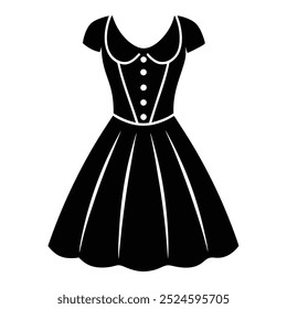 Charming vintage polka dot eyelet baby girls dress silhouette vector art design, perfect for fashion projects, baby clothing branding, and retro-style illustrations for kids' apparel.