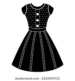 Charming vintage polka dot eyelet baby girls dress silhouette vector art design, perfect for fashion projects, baby clothing branding, and retro-style illustrations for kids' apparel.