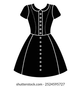 Charming vintage polka dot eyelet baby girls dress silhouette vector art design, perfect for fashion projects, baby clothing branding, and retro-style illustrations for kids' apparel.