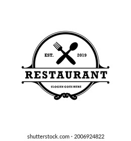 A charming vintage-style logo featuring a fork and spoon illustration, symbolizing dining, hospitality, and cuisine. Ideal for restaurants, cafes, food trucks, catering businesses, and culinary brands
