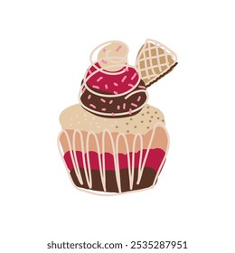 A charming and visually appealing cupcake design that showcases a variety of colorful layers and delightful toppings