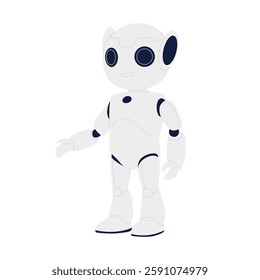 A charming and visually appealing white robot character that is perfect for illustrating futuristic technology concepts