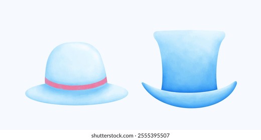 Charming watercolor hat artwork featuring chic and stylish details. Perfect for printables, digital downloads, and craft projects. Add elegance to your designs with this unique headwear illustration.