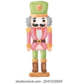 Charming Watercolor Nutcracker Soldier Illustration in Pastel Tones