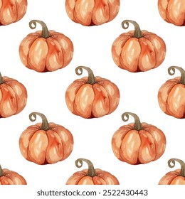 Encantador Vector de calabaza de calabaza de acuarela sin patrón. Ideal para diseños de temática otoñal, eventos de cosecha, decoración de Acción de Gracias, celebración de Halloween. Temporada de cosecha de calabaza.