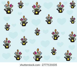 Charming Watering Can Tulip Pattern Design