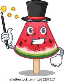 Charming watermelon ice cream cartoon design performance as a Magician style