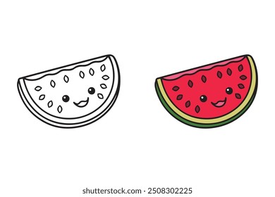 Charming Watermelon Slice Coloring Page for Kids - Coloring Book for Adults and Teens