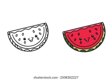 Charming Watermelon Slice Coloring Page for Kids - Coloring Book for Adults and Teens