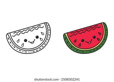 Charming Watermelon Slice Coloring Page for Kids - Coloring Book for Adults and Teens