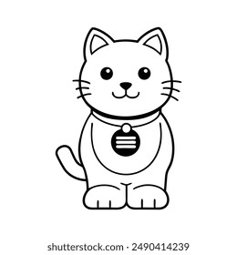 Charming waving cat line art vector icon, perfect for cute and playful design projects.