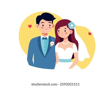 Charming Wedding Couple Illustration - Bride and Groom Cartoon Art