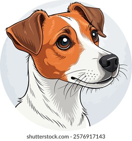 A charming and whimsical cartoon dog portrait, featuring a unique and expressive design. This illustration captures the playful and loving nature of dogs