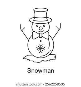 A charming and whimsical depiction of a snowman, embodying winter fun, festive spirit, and seasonal joy.