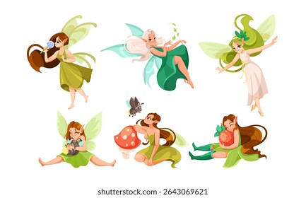 Personagens encantadores e encantadores de fadas ilustrados em um estilo de arte Pixel vibrante, cheio de vida