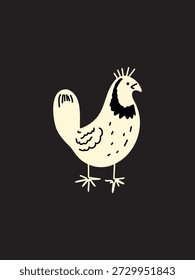 Encantadora obra de arte de gallina caprichosa sobre fondo negro