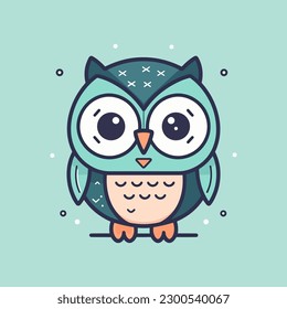 A charming and whimsical kawaii owl illustration, perfect for use in children's books, stationary, or as a cute logo design
