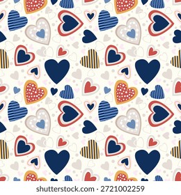 Charmoso e caprichoso padrão sem emenda apresentando uma variedade de corações estilizados em um estilo moderno para tecido papel de parede têxtil.