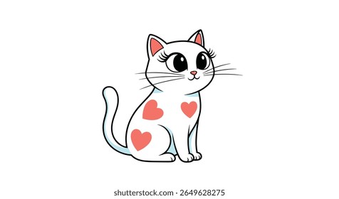 Gato branco encantador com corações cor-de-rosa adorável felino fofo companheiro de estimação amigável doce retrato animal doméstico