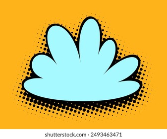 A charming wide-format image that captures a whimsical sky blue cloud shape, floating on a golden yellow background sprinkled with halftone dots for a delightful pop art ambiance.