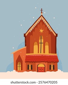 A charming winter church stands beautifully nestled amidst a snowy landscape, exuding warmth, A picturesque and charming church embraced by a blanket of snow, beautifully embodying a serene winter sce