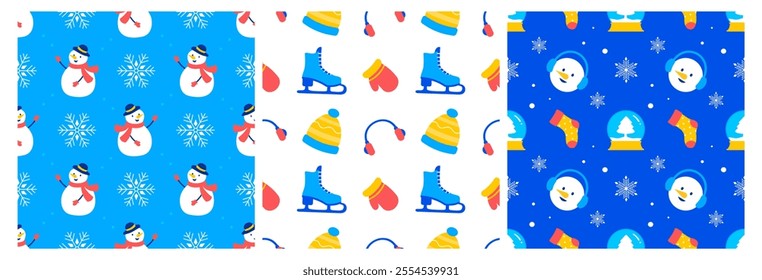 Charming Winter Seamless Pattern Design Featuring Decorative Elements in a Hand Drawn Cartoon Style Illustration Template