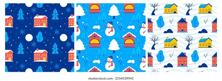 Charming Winter Seamless Pattern Design Featuring Decorative Elements in a Hand Drawn Cartoon Style Illustration Template