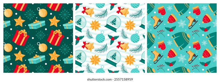 Charming Winter Seamless Pattern Design Featuring Decorative Elements in a Hand Drawn Cartoon Style Illustration Template