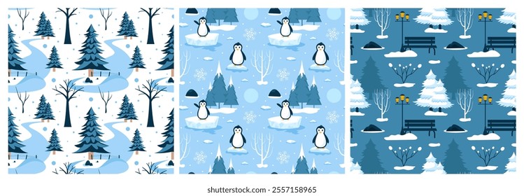 Charming Winter Seamless Pattern Design Featuring Decorative Elements in a Hand Drawn Cartoon Style Illustration Template