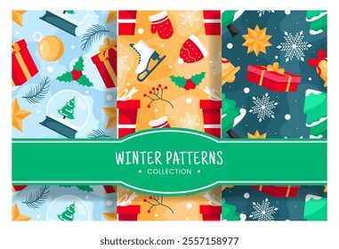 Charming Winter Seamless Pattern Design Featuring Decorative Elements in a Hand Drawn Cartoon Style Illustration Template