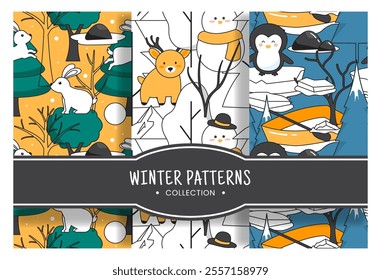 Charming Winter Seamless Pattern Design Featuring Decorative Elements in a Hand Drawn Cartoon Style Illustration Template