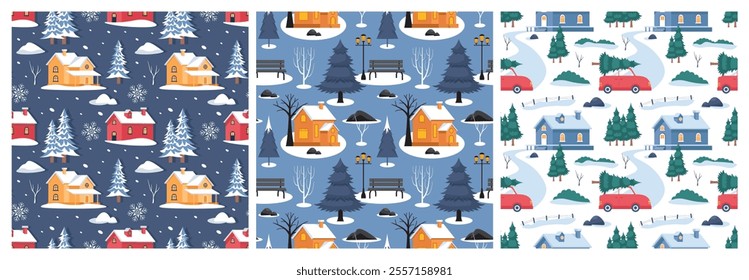 Charming Winter Seamless Pattern Design Featuring Decorative Elements in a Hand Drawn Cartoon Style Illustration Template