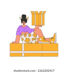 Charming woman holding boxes. Understanding the process of parcel and cargo delivery.