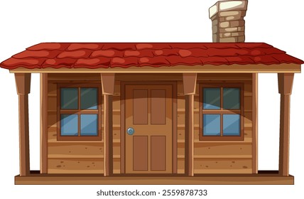 A charming wooden cabin with a red roof