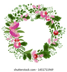 charming wreath of wild flowers in vector