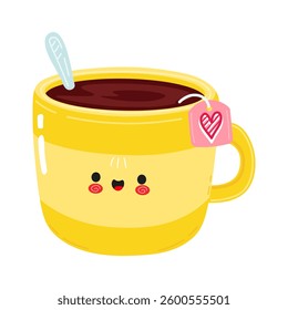 A charming yellow Mug of Tea with a sweet smile and a heart on the teabag label is so endearing.