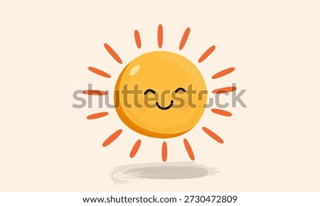  A charming yellow smiling sun emoji .  Perfect for illustrating positivity, joy, and good mood in design. Vector