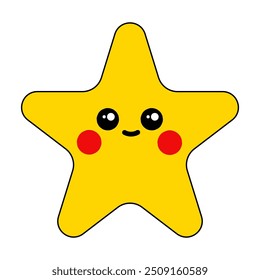 Charming Yellow Star Emoji with Adorable Smile and Red Cheeks on White Background.