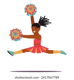 Charming Young Cheerleader, Adorned In A Vibrant Uniform, Radiates Joy With Her Infectious Smile And Spirited Movements, Embodying The Essence Of Youthful Exuberance And Innocence. Vector Illustration