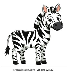 Charming zebra character illustration vector. Playful wildlife design ideal for educational animal posters and jungle adventure storybook visuals.