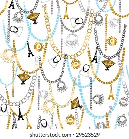 Charms, Necklaces, and Jewelry Seamless Repeat Pattern Vector Illustration