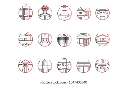 Charoenkrung road icon set design