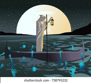 Charon With Boat Traveling In Styx Sea