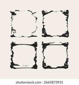 Charred edges of paper — vector grunge texture with burnt border details, distressed surface, and vintage scorched effect. Perfect for web design projects, horror or mystery themes, retro posters, inv
