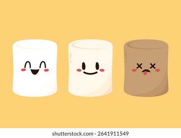 Charred marshmallow. Marshmallow Burnt. Marshmallow character isolated vector.