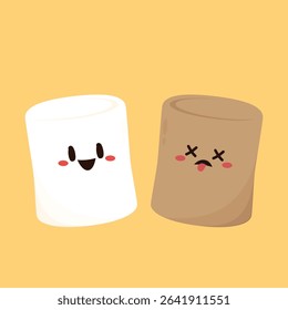 Charred marshmallow. Marshmallow Burnt. Marshmallow character isolated vector.