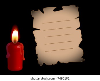 Charred paper with the candle