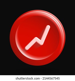 Chart 3D Icon. Red Isolated Graph Button. Vector illustration