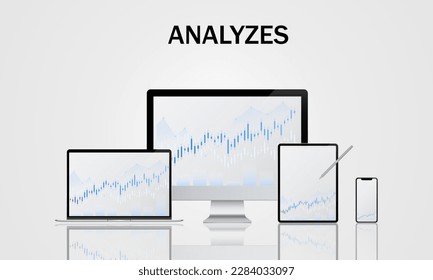 chart analysis, analytics, charts on realistic devices, business graphics